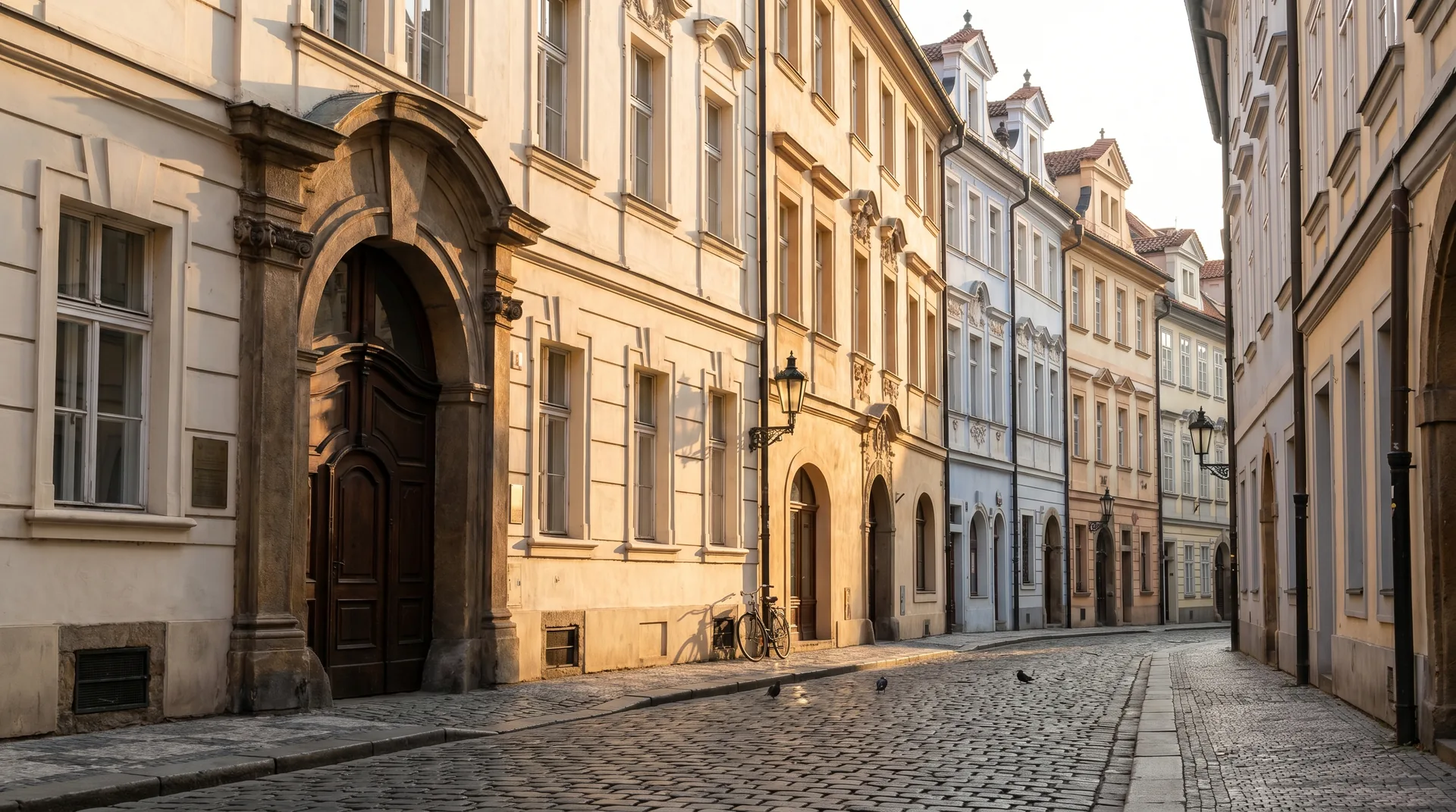 Facade of a residential street in Prague