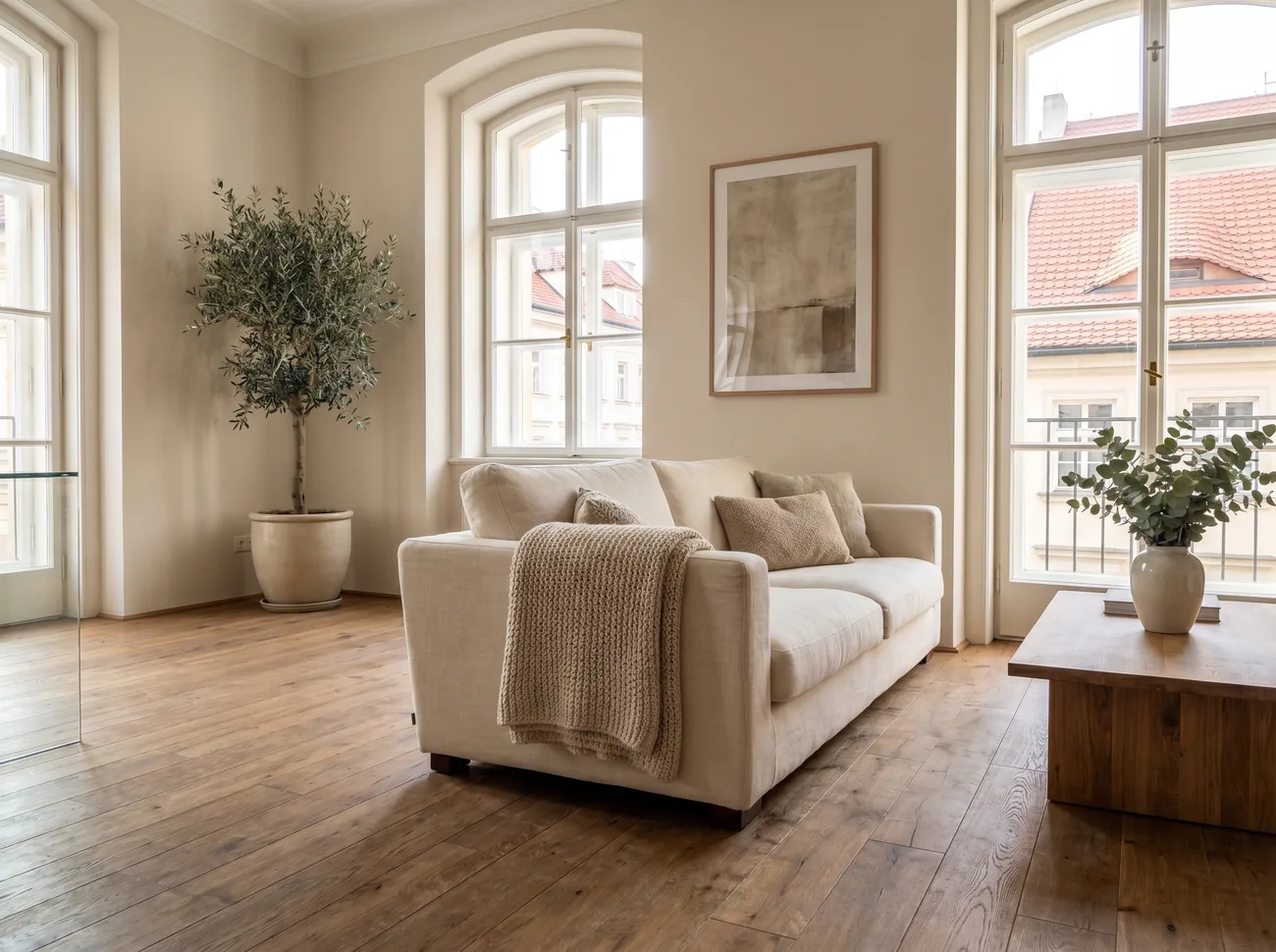 Furnished living room in a Spire Stays serviced apartment in Prague